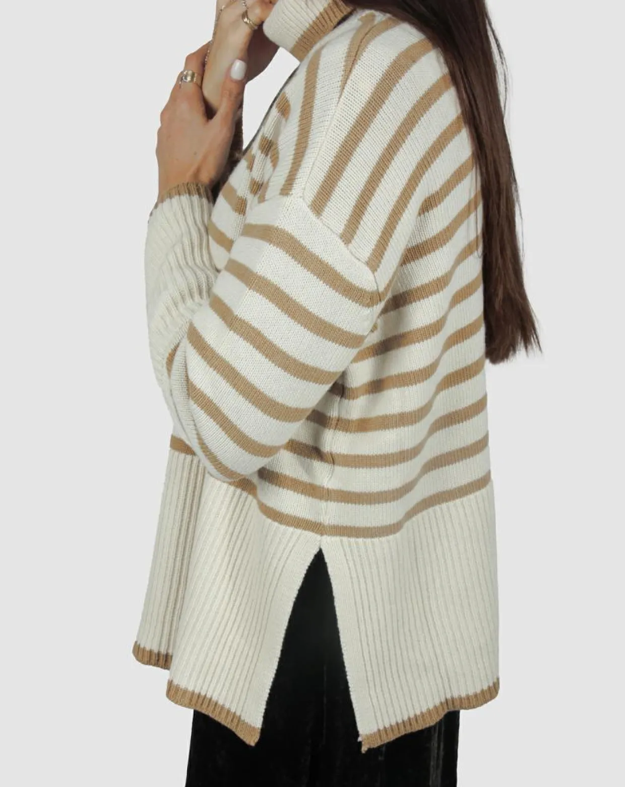 Femme Lauren Vidal Pulls^Pull Billie rayé camel