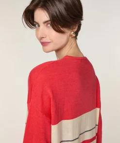 Pull Caecilia 100% Laine col V rayures orange corail-Rodier Best