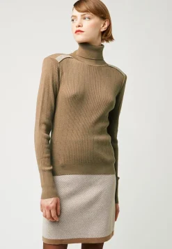 Pull Chantal-Marie col roulé motifs épaules marron camel-Rodier Discount