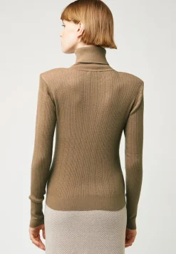 Pull Chantal-Marie col roulé motifs épaules marron camel-Rodier Discount