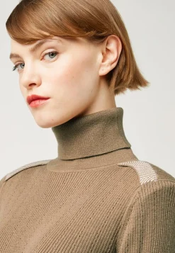 Pull Chantal-Marie col roulé motifs épaules marron camel-Rodier Discount