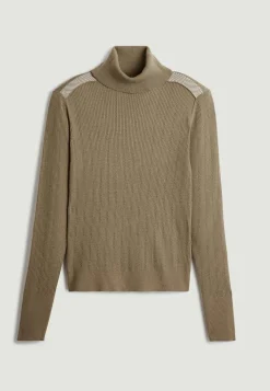 Pull Chantal-Marie col roulé motifs épaules marron camel-Rodier Discount