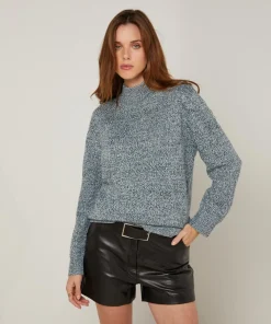 Pull chiné Barbe col montant bleu-Rodier Clearance