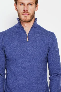 Pull col camionneur bleu jeans-C&Jo Best