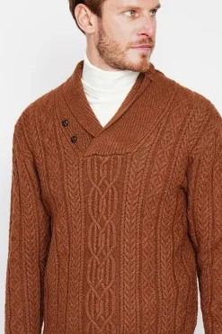 Homme C&Jo Pulls^Pull col chale marron
