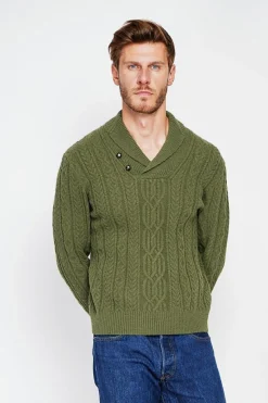 Pull col châle kaki-C&Jo Hot