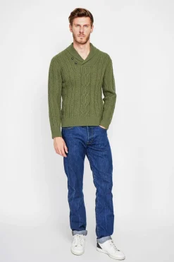 Pull col châle kaki-C&Jo Hot