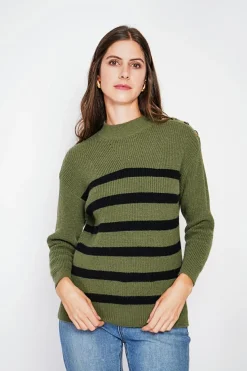 Pull col montant ajouré kaki-C&Jo Discount