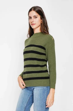 Pull col montant ajouré kaki-C&Jo Discount