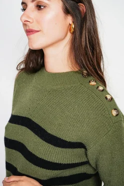 Pull col montant ajouré kaki-C&Jo Discount