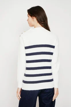 Pull col montant ajouré naturel-C&Jo Outlet