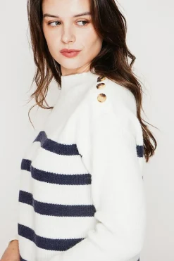 Pull col montant ajouré naturel-C&Jo Outlet
