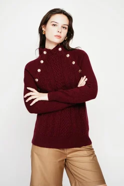 Femme C&Jo Sweats^Pull col montant bordeaux