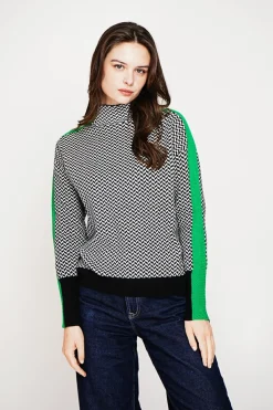 Pull col montant noir/vert-C&Jo Online