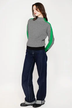 Pull col montant noir/vert-C&Jo Online