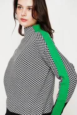 Pull col montant noir/vert-C&Jo Online