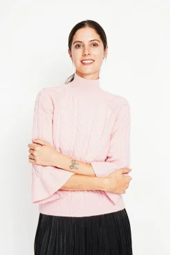 Pull col montant torsadé poudre-Assuili New