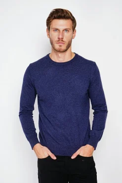Homme C&Jo Pulls^Pull col ras de cou bleu nuit