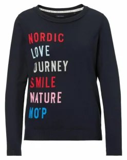Femme Marc O'Polo Pulls^Pull col rond fin écriture bleu marine