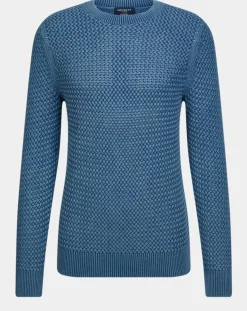 Homme Hackett London Pulls^Pull col rond Texture Washed bleu moyen
