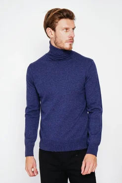 Homme C&Jo Pulls^Pull col roulé bleu nuit