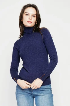 Pull col roulé classique bleu nuit-C&Jo Sale