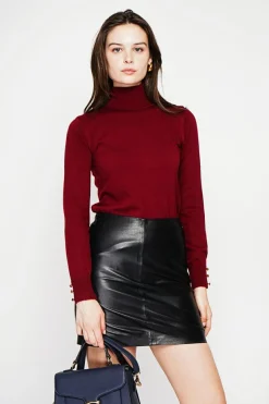 Pull col roulé classique bordeaux-C&Jo Best