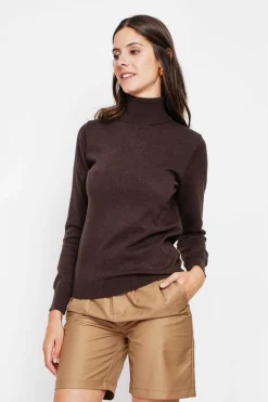 Pull col roulé classique café-Assuili Outlet