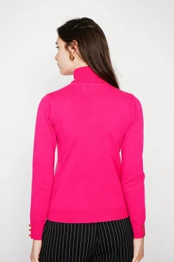Femme C&Jo Pulls^Pull col roulé classique fushia