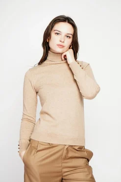 Pull col roulé classique nougat-C&Jo Clearance