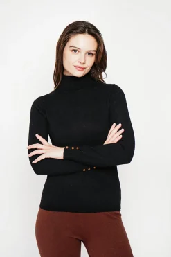Pull col roulé classique noir-C&Jo Discount