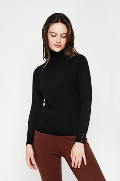 Pull col roulé classique noir-C&Jo Discount