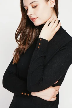 Pull col roulé classique noir-C&Jo Discount