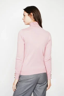Pull col roulé classique rose poudre-C&Jo Hot