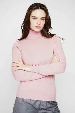 Pull col roulé classique rose poudre-C&Jo Hot