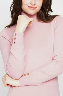 Pull col roulé classique rose poudre-C&Jo Hot