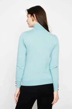 Femme C&Jo Pulls^Pull col roulé classique turquoise