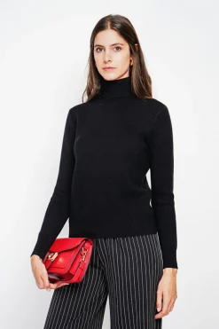 Pull col roulé fourré noir-Assuili Discount