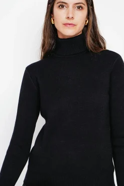 Pull col roulé fourré noir-Assuili Discount