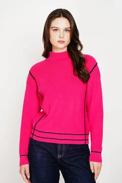 Pull col roulé montant fushia-C&Jo Discount