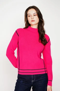 Pull col roulé montant fushia-C&Jo Discount