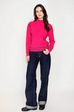 Pull col roulé montant fushia-C&Jo Discount