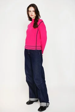 Pull col roulé montant fushia-C&Jo Discount