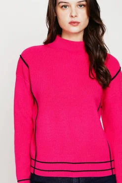 Pull col roulé montant fushia-C&Jo Discount