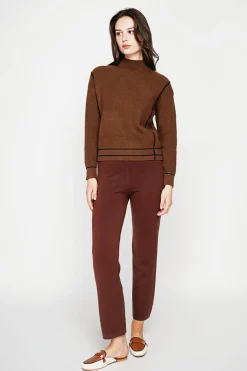 Pull col roulé montant marron-C&Jo Clearance