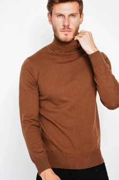 Pull col roule marron-C&Jo Online