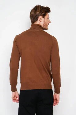 Pull col roule marron-C&Jo Online
