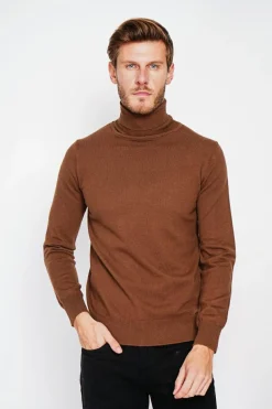 Pull col roule marron-C&Jo Online