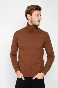 Pull col roule marron-C&Jo Online