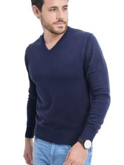 Pull col V bleu nuit-C&Jo